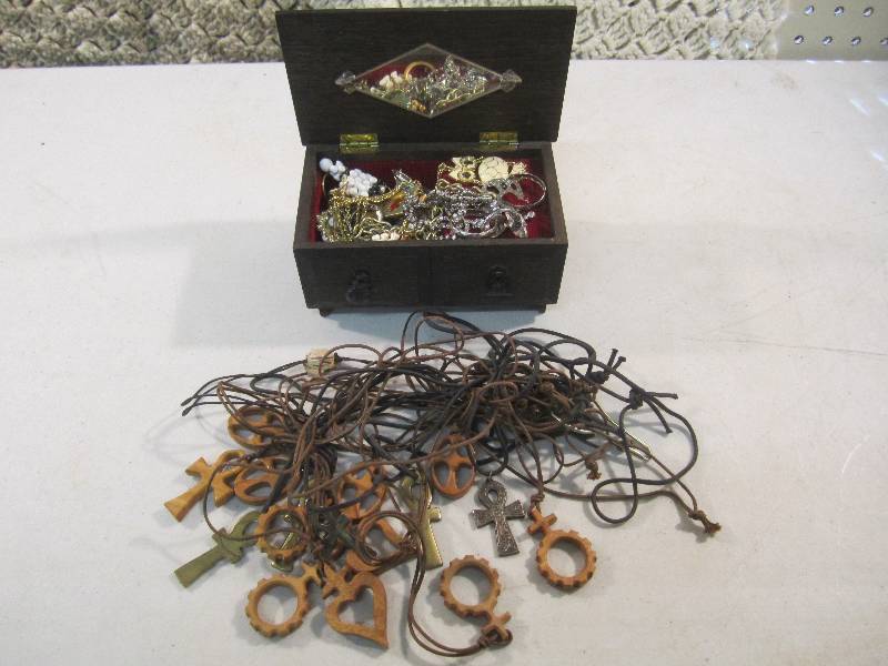 Small Wood Jewelry Box Over Full of...