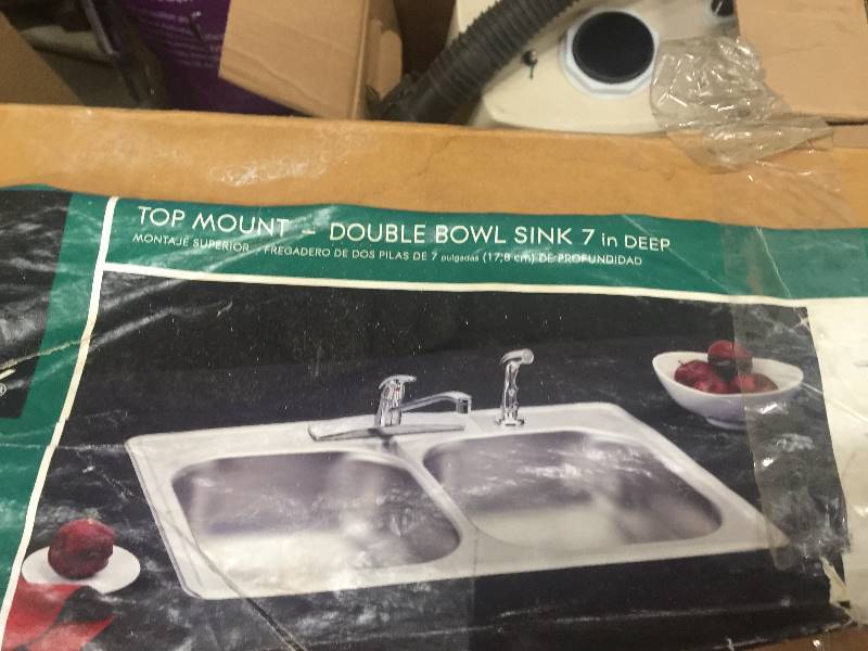 lot 1 image: Elwa 348961LFR Neptune Top Mount Stainless Steel Kitchen Sink -  7 in. Deep OPEN BOX NEVER USED