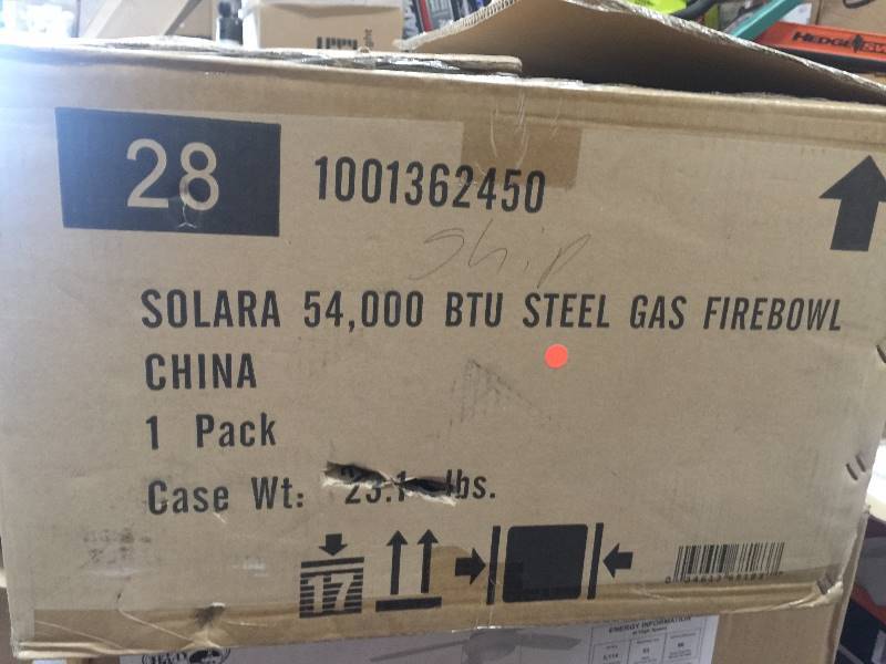 lot 2 image: Solara Steel Gas Fire Bowl 54,000 BTU OPEN BOX NEVER USED