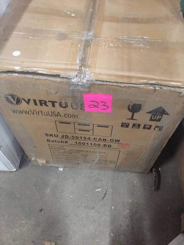 lot 23 image: Virtu  USA JD-50154-GW 54-Inch Midori Double Sink Bathroom Vanity, Gloss White TOP ONLY OPEN BOX NEVER USED