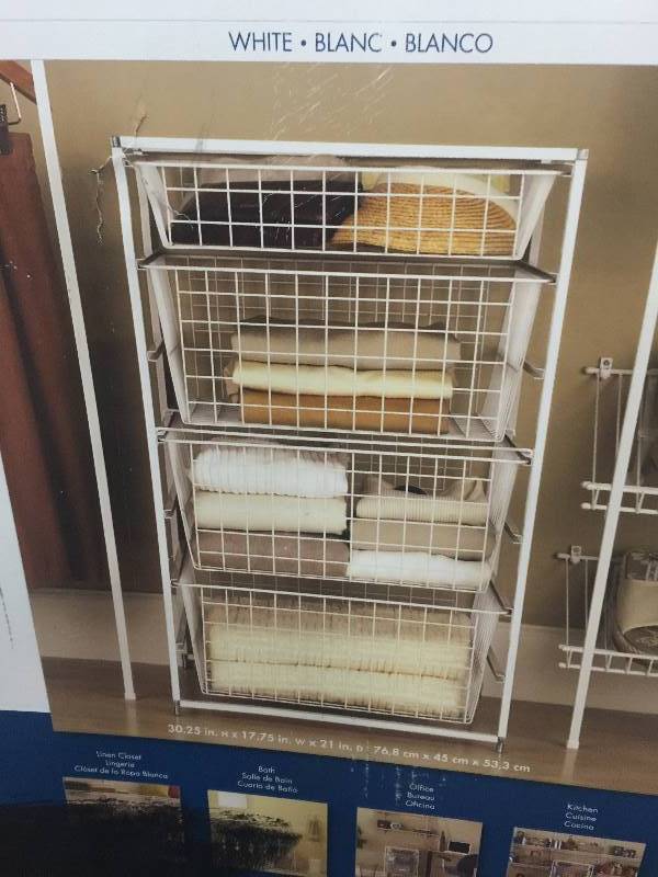 lot 26 image: ClosetMaid 6201 4-Drawer Basket Kit, White OPEN BOX NEVER USED