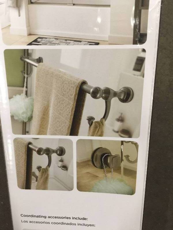 lot 35 image: Portman 20 in. Handle with Knobs for Sliding Shower or Bathtub Door in Nickel, Delta Brushed Nickel