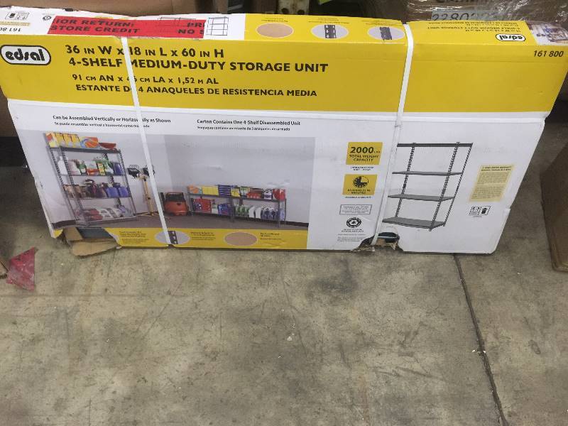 lot 44 image: EDSAL - 36 in. W x 18 in. L x 60 in. H, 4-Shelf Medium Duty Storage Unit OPEN BOX NEVER USED