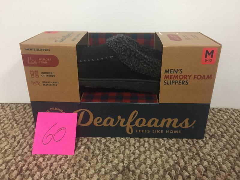 lot 60 image: Dearfoams Mens Slippers Moccasin Holiday Gift Black Indoor Outdoor Size M 910  New