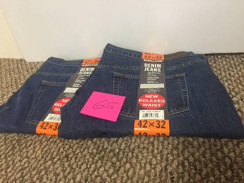 lot 65 image: Lot of 2 Kirkland Signature Mens Size 42x32, 42x30 Relaxed Comfort Fit Jeans, Light Wash