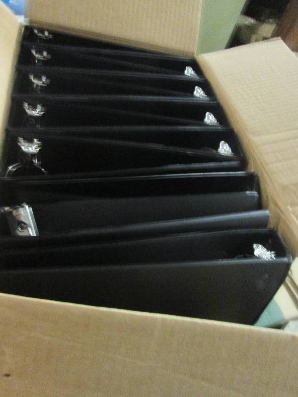 lot 60 image: 12 black 1.5 3-ring binders 2 look...