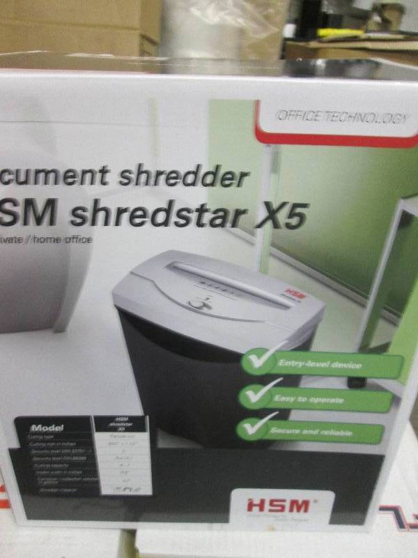 lot 128 image: HSm shredstar X5 open box ...