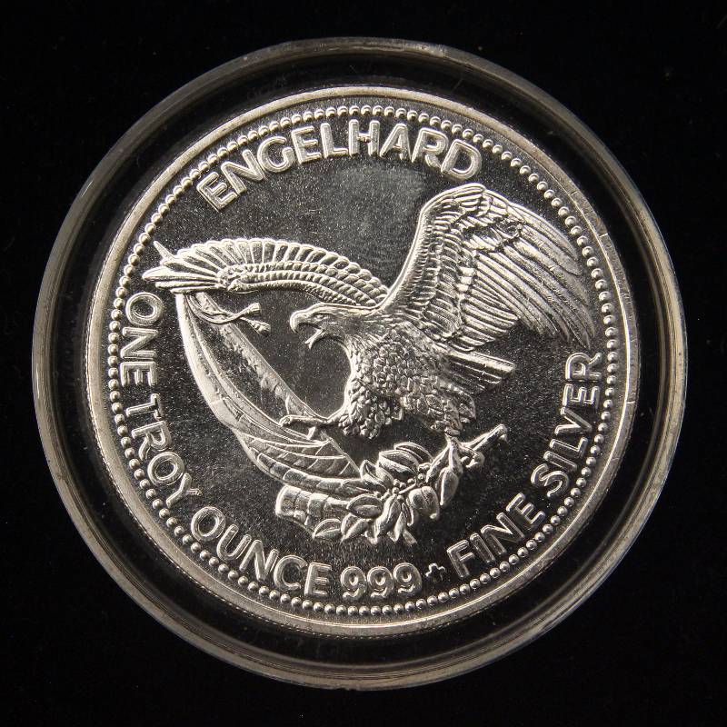 1 TROY OZ. .999 FINE SILVER ENGELHARD 1985 THE AMERICAN PROSPECTOR IN AIRTITE