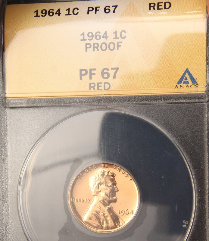 1964 PROOF LINCOLN MEMORIAL CENT PF67RD ANACS