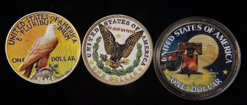 GROUP OF 3 COLORIZED DOLLARS 1921, 1922 & 1976