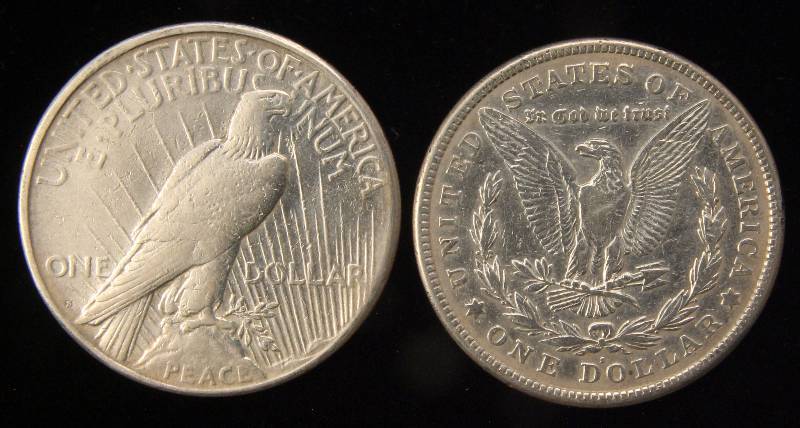1921 MORGAN & 1922 PEACE SILVER DOLLARS BOTH XF CLEANED