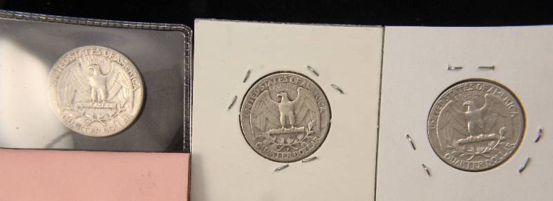 3 SILVER WASHINGTON QUARTERS 1949-D, 1950 & 1954-D