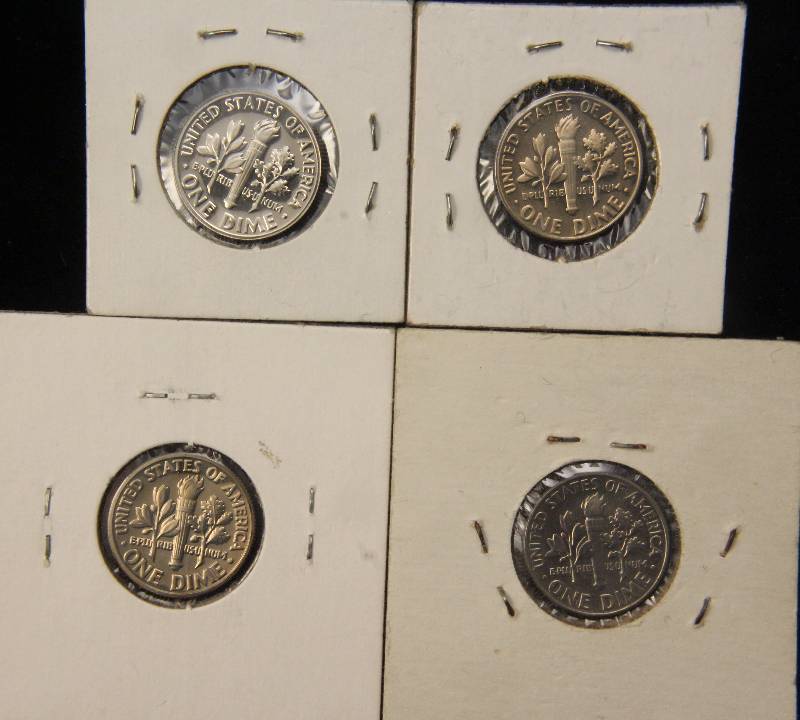 4 ROOSEVELT DIMES 3 PROOFS, 1 REGULAR STRIKE