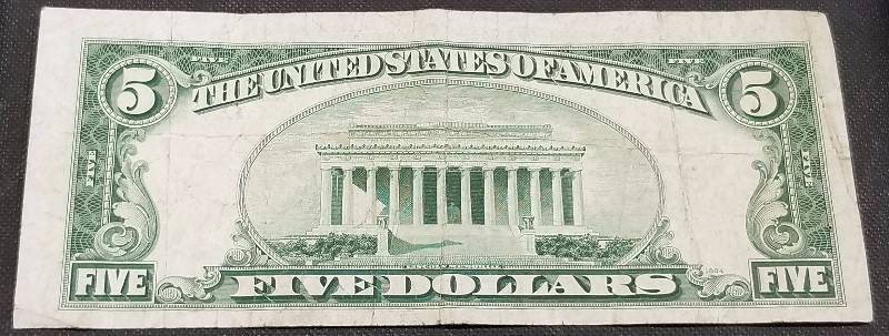 1934-D $5 US FEDERAL RESERVE NOTE KANSAS CITY MO