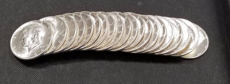 BU ROLL OF 1964 KENNEDY SILVER HALF DOLLARS (20 COINS)
