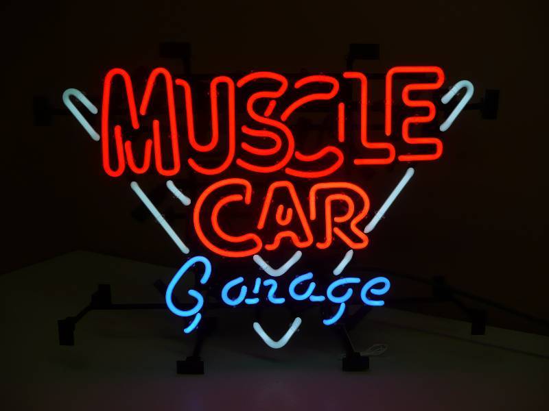 lot 7 image: MUSCLE CAR GARAGE NEON - APPROX 19 BY 27 - DISPLAY, IN BOX - SEE PICTURES