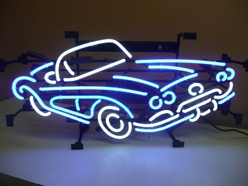 lot 9 image: 1958 BLUE CORVETTE NEON - APPROX 14 BY 29 - NEW IN BOX - SEE PICTURES