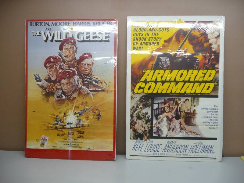 lot 30 image: 2 VINTAGE MOVIE WAR POSTERS 1961 & 1978 - ARMORED COMMAND & THE WILD GEESE - BOTH APPROX 28 BY 41 - VERY COOL SEE PICTURES