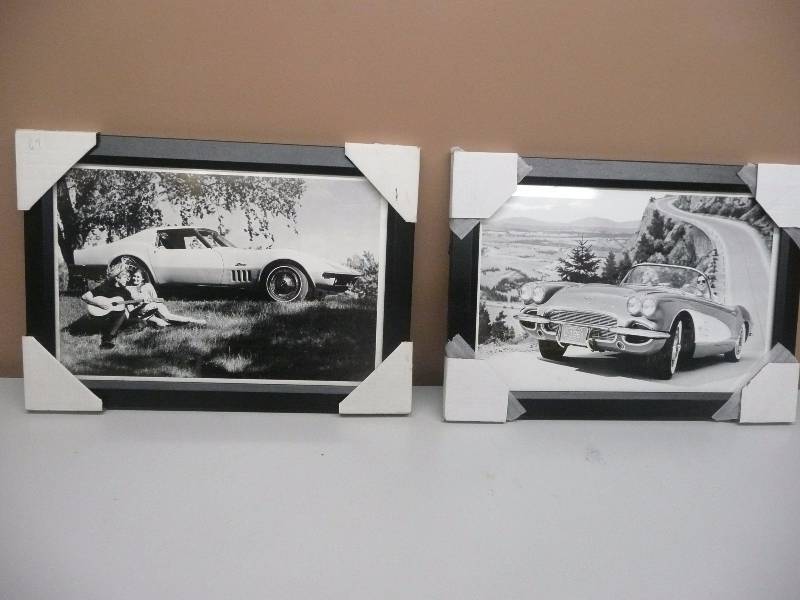 lot 34 image: 2 NEWLY FRAMED CORVETTE BLACK & WHITE PHOTOS - APPROX 20 BY 14 - SEE PICTURES