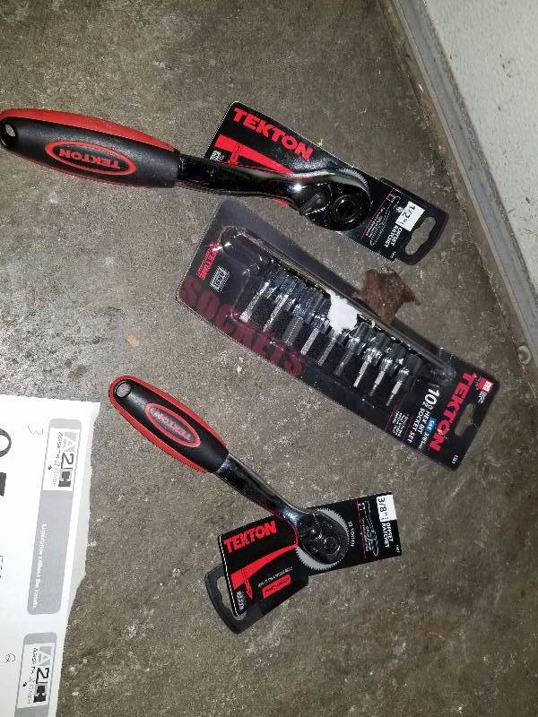 Lot of (3) Hand Tools - 38in. Drive Offset Ratchet, Tekton 10-Piece 38in. Drive SAE Hex Bit Socket Set, 12in. Drive Offset Ratchet