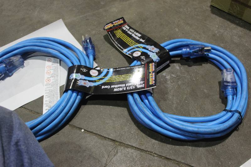 Lot of (2)Sub-Zero 20ft. 12GA 3-conductor SJEOW -58 Degree Cold Weather Cords