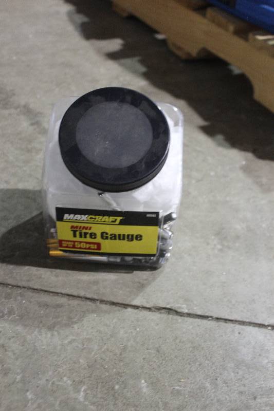 Plastic Bin of Maxcraft Mini Tire Gauges