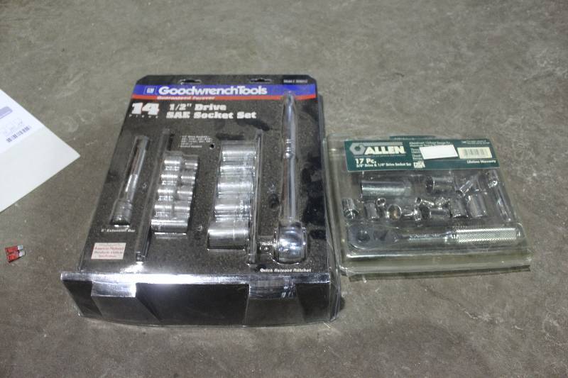 Lot of (2) Tool Sets - GM GoodwrenchTools 14-Piece 12in. Drive SAE Socket Set, Allen 17-Piece 38in. & 14in. Drive 12-Point Socket Set