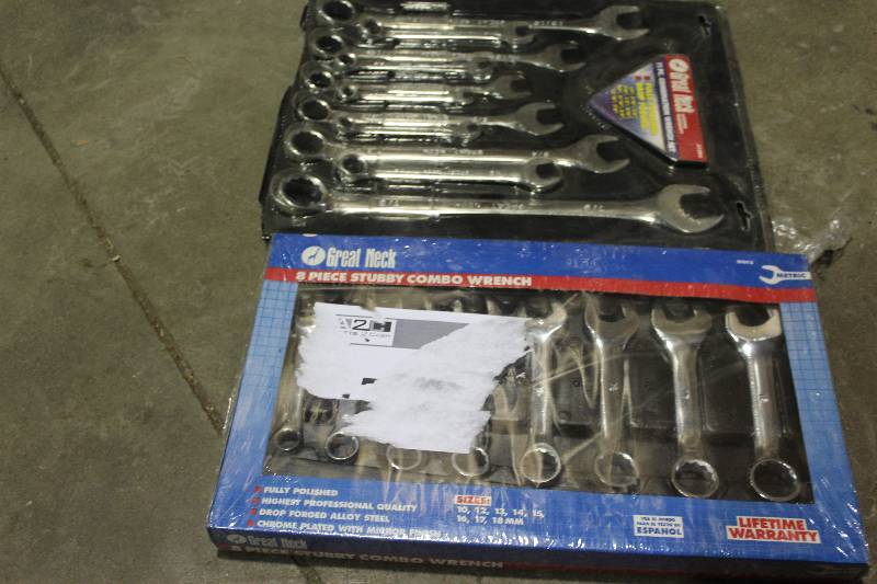 Lot of (2) Great Neck Wrench Sets - 11-Piece Combination ASE, 8-Piece Stubby Combo Metric