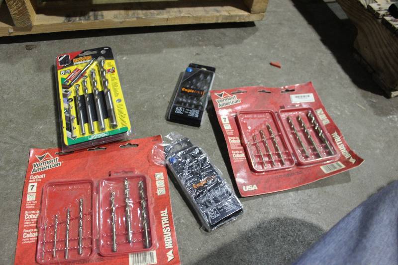 Lot of (5) Drill Bit Sets - Eagle USA 5-Piece SAE, Cobalt Drills 7-Piece, Irwin 6-Piece ASE, Vermont American 7-Piece