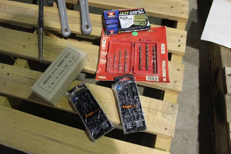 Lot of (5) Drill Bit Sets - Eagle USA 5-Piece SAE, Cobalt Drills 7-Piece, Neiko Tools 13-Piece SAE, Industrial HCV Jobbers 29-Piece ASE