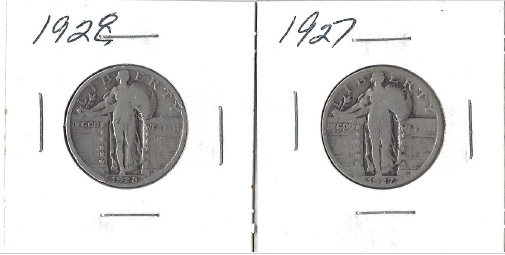 lot 9 image: Two Standing Liberty Quarters - 1927 & 1928
