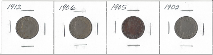 lot 29 image: Four Liberty Head Nickels - 1902, 1905, 1906, & 1912