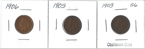 lot 31 image: Three Different Indian Pennies - 1903, 1905, & 1906