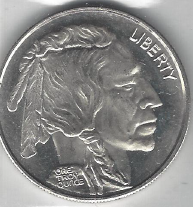 lot 42 image: 1 ounce pure silver - .999 fine - Buffalo Nickel Design