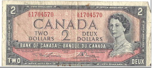 1954 Two Dollar Canadian Bill