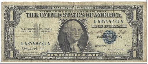 1957 B Silver Certificate Dollar Note