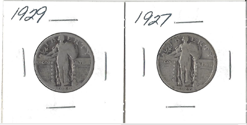 Two Standing Liberty Quarters - 1927 & 1929