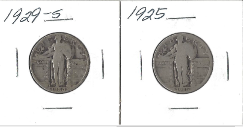 Two Standing Liberty Quarters - 1925 & 1929-S