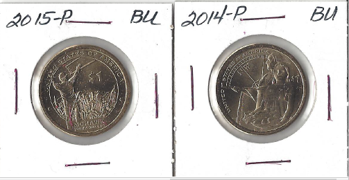 Two Native American Dollars - 2014-P & 2015-P
