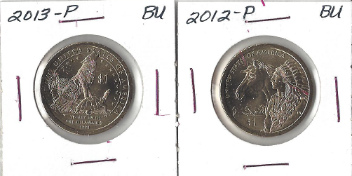Two Native American Dollars - 2012-P & 2013-P BU