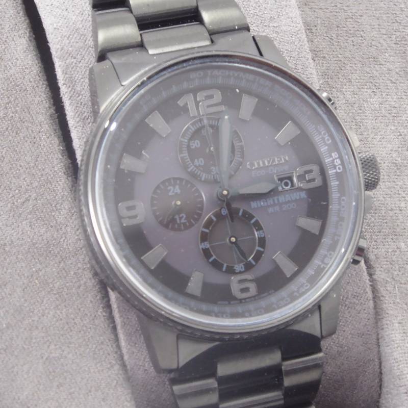 lot 3 image: Citizen Mens Eco-Drive Nighthawk Blackout Chronograph Watch