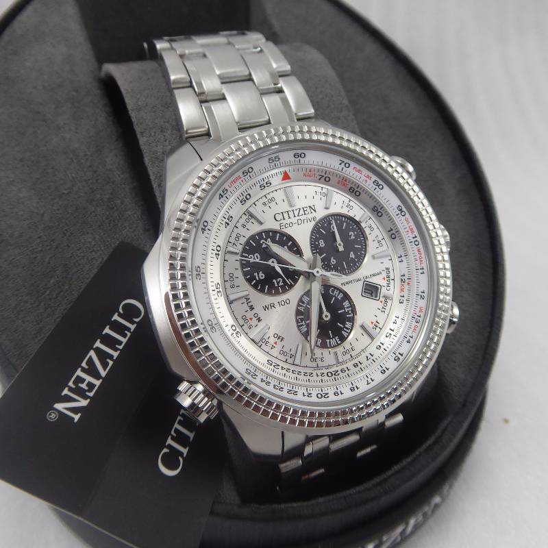 lot 4 image: Citizen Mens Eco-Drive Stainess Steel Perpetual Chronograph Watch