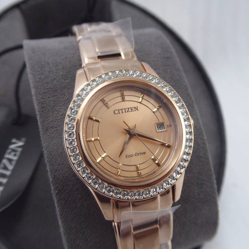 lot 11 image: Citizen Eco-Drive Womens Silhouette Rose Goldtone Crystal Watch