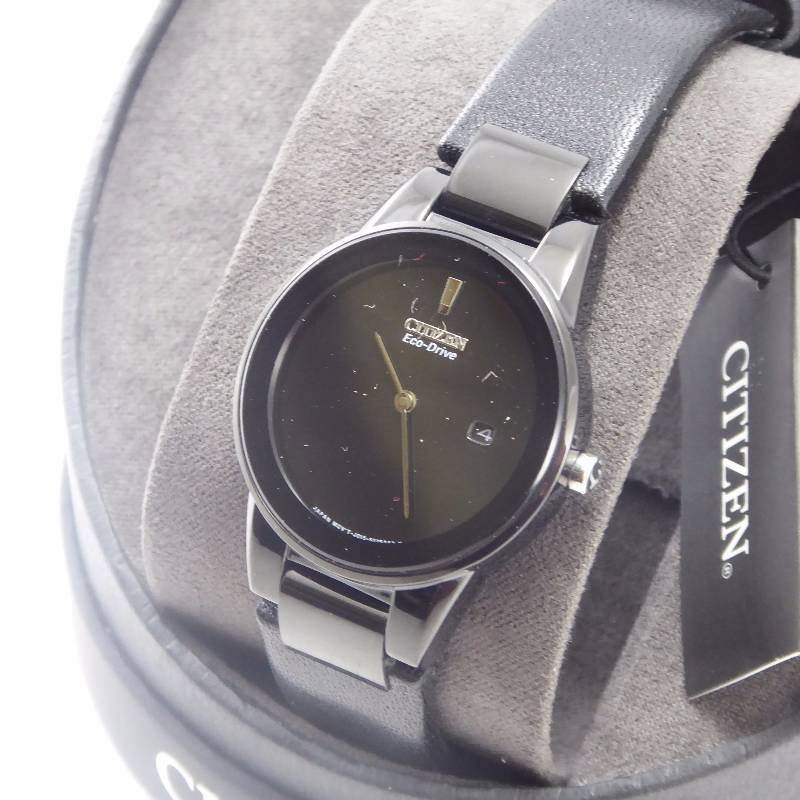 lot 14 image: Citizen Womens Eco-Drive Axiom Black Leather Watch