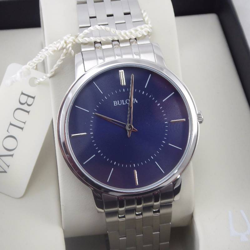 lot 29 image: Bulova Mens Classic Blue Dial Ultra-Slim Stainless Steel Watch