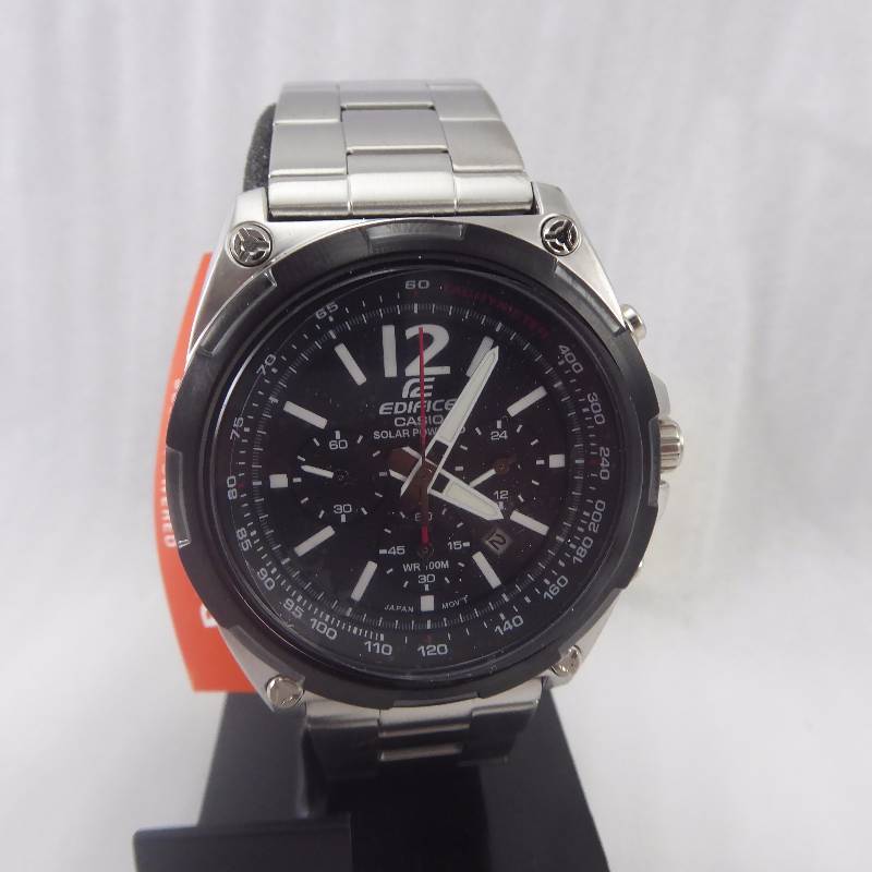lot 48 image: Casio Mens Edifice Black-Dial Solar Chronograph Watch