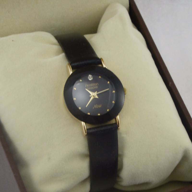 lot 58 image: Amitron Ladies Diamond Black Dress Watch