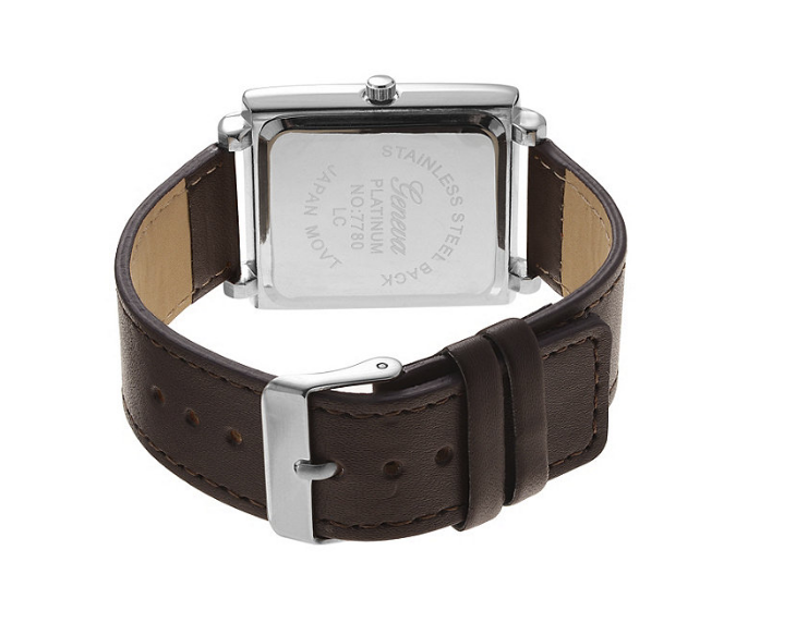 lot 105 image: Geneva Platinum Mens Square Face Leather Strap Watch