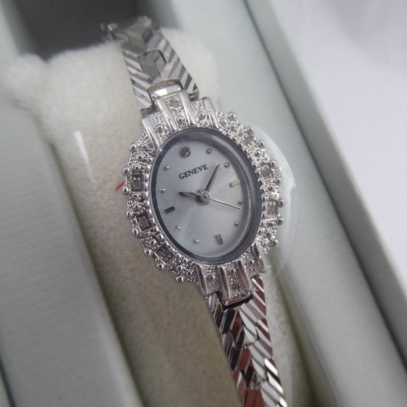 lot 101 image: Geneve Womens Silver Diamond Dress Watch