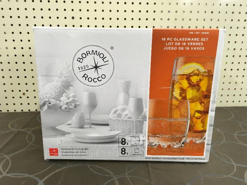 lot 26 image: BORMIOLI ROCCO 16 PC, WHOLESALE PRICE $18.99
